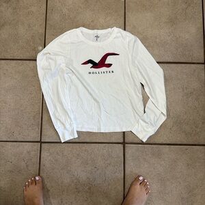 Hollister White Sweater with Red and Black Logo